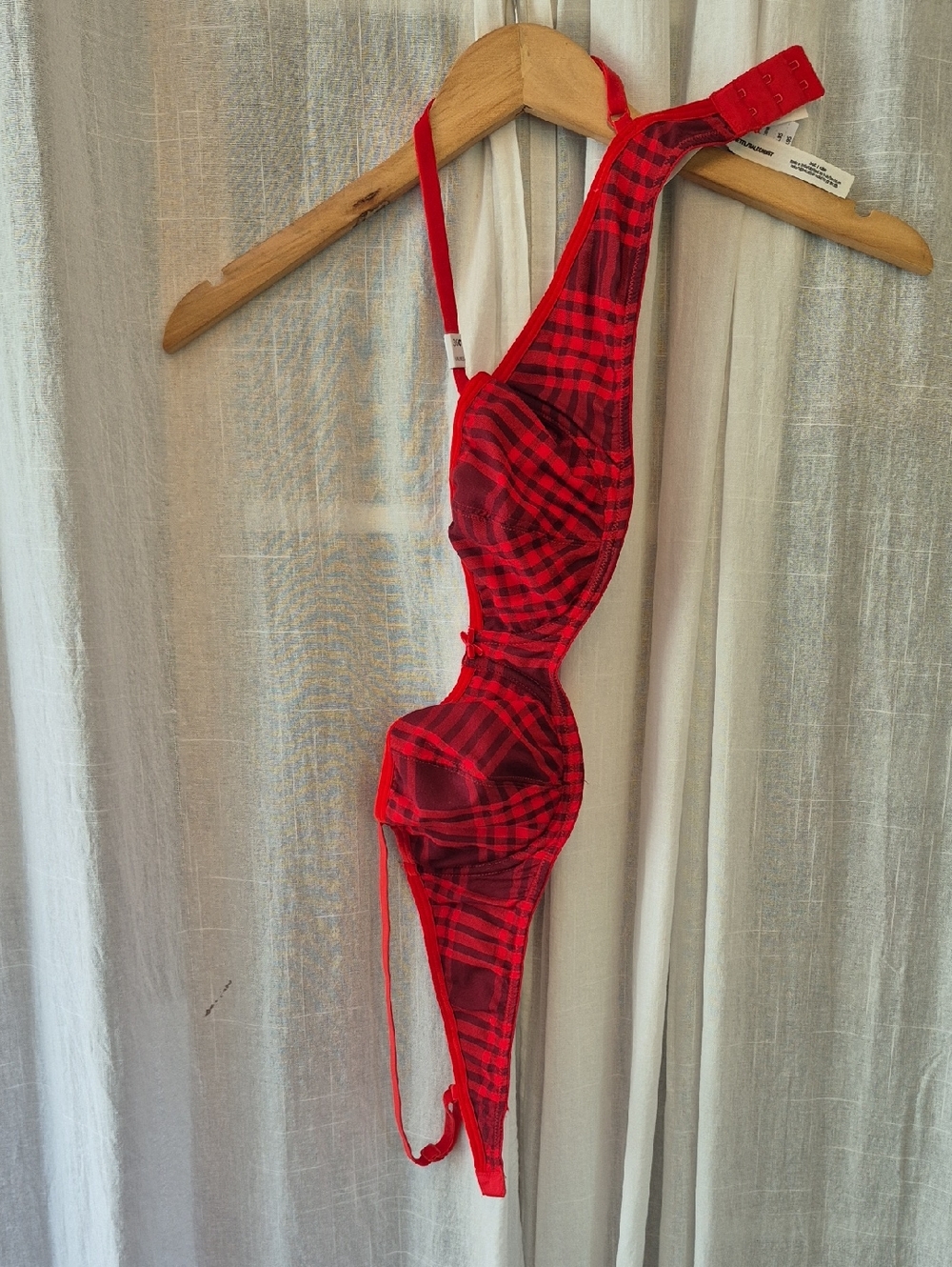 Victoria's Secret Balconnet Red Plaid Underwire Bra Velvet Cotton Sexy Pink
